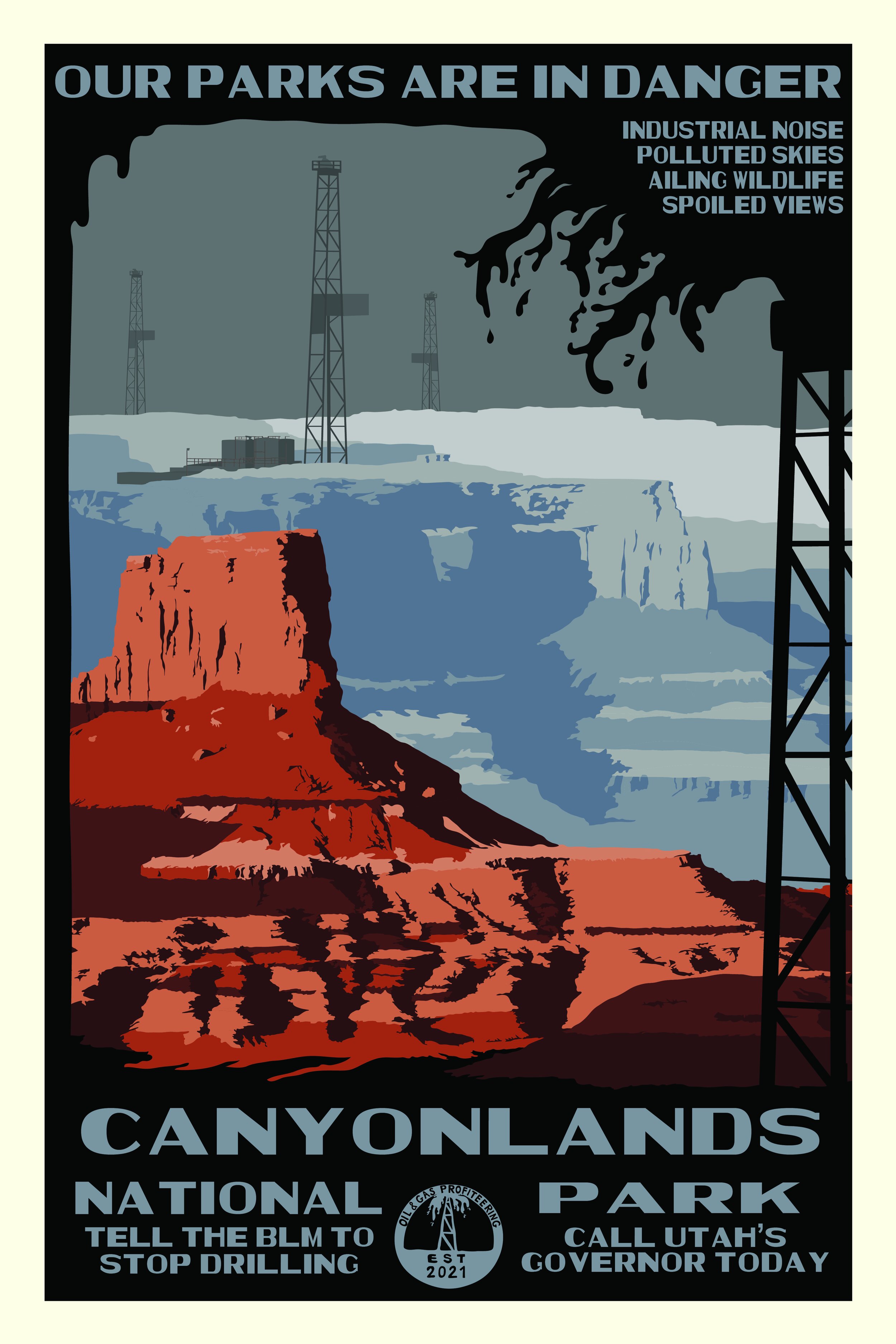 Canyonlands National Park WPA poster style artwork about climate